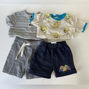 Boy 2T Baby Shark and Old Navy Gray Striped Outfit Set